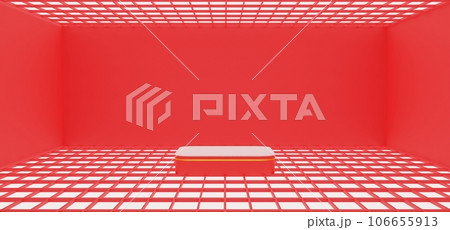 red podium with showcase in the studio room.3d rendering. 106655913