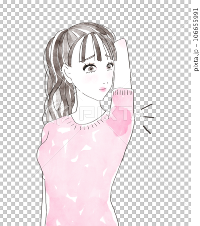 A woman who is worried about armpit sweat A woman who is worried about armpit sweat 106655991