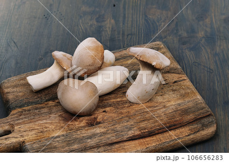Group of king oyster mushroom on cutting board Group of king oyster mushroom on cutting board 106656283
