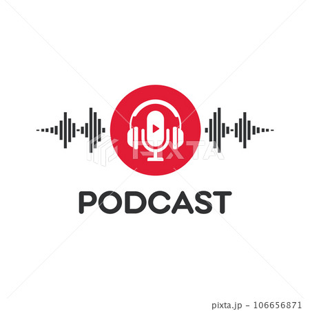 Podcast logo. The microphone icon. Podcast radio icon. Studio microphone with webcast. 106656871