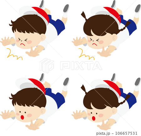 転んだ赤白帽子の子供達セットイラスト 転んだ赤白帽子の子供達セットイラスト 106657531