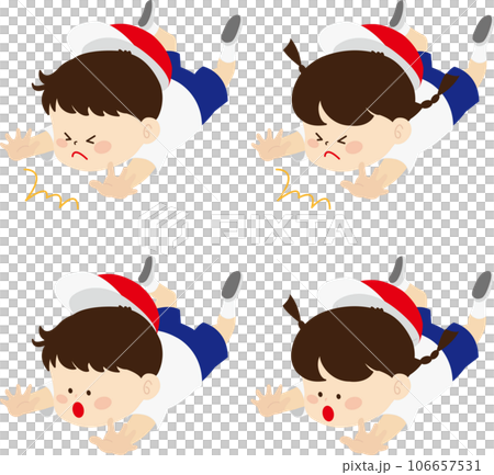 転んだ赤白帽子の子供達セットイラスト 転んだ赤白帽子の子供達セットイラスト 106657531