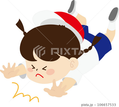 転んだ赤白帽子の女の子のイラスト 転んだ赤白帽子の女の子のイラスト 106657533