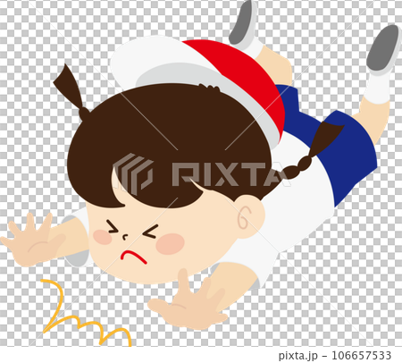 転んだ赤白帽子の女の子のイラスト 転んだ赤白帽子の女の子のイラスト 106657533
