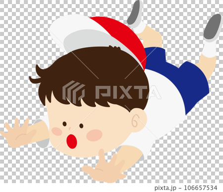 一個戴著紅白帽子的男孩摔倒的插圖 106657534