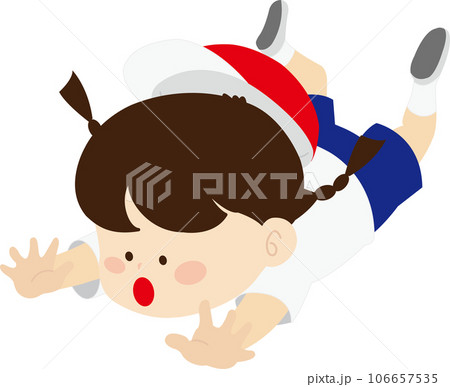 転んだ赤白帽子の女の子のイラスト 転んだ赤白帽子の女の子のイラスト 106657535