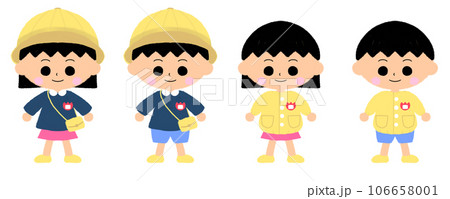 制服・スモックを着た幼稚園スタイルの幼稚園児のイラストセット 制服・スモックを着た幼稚園スタイルの幼稚園児のイラストセット 106658001