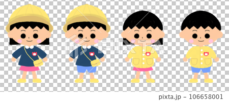 制服・スモックを着た幼稚園スタイルの幼稚園児のイラストセット 制服・スモックを着た幼稚園スタイルの幼稚園児のイラストセット 106658001
