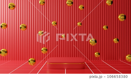 red podium with showcase in the studio room.3d rendering. 106658380