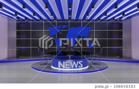 glass table and lcd background in the news studio room.3d rendering. 106658383