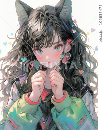 黒髪の猫耳女の子のイラスト素材 [106658472] - PIXTA 