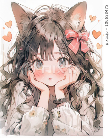 手描きイラスト オリジナル 猫耳 女の子（イラスト オリジナル