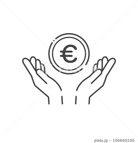 €の文字が入ったシンプルなコインと人の手のアイコン- ヨーロッパ諸国の通貨・ユーロのイメージ €の文字が入ったシンプルなコインと人の手のアイコン- ヨーロッパ諸国の通貨・ユーロのイメージ 106660280