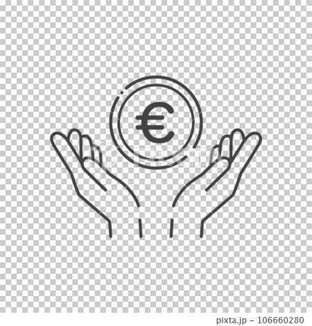 €の文字が入ったシンプルなコインと人の手のアイコン- ヨーロッパ諸国の通貨・ユーロのイメージ €の文字が入ったシンプルなコインと人の手のアイコン- ヨーロッパ諸国の通貨・ユーロのイメージ 106660280