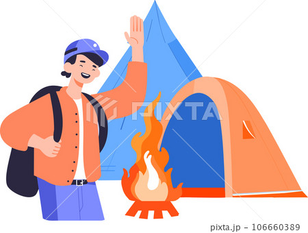 Hand Drawn Tourists camping in the forest in flat style 106660389