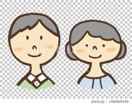 かわいい敬老の日のおじいちゃんとおばあちゃん／手描きイラスト素材 106660448