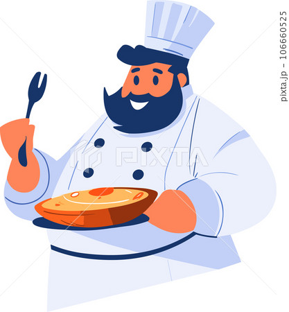 Hand Drawn Overweight chef cooking in the kitchen in flat style 106660525