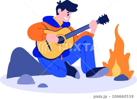 Hand Drawn Male musician playing acoustic guitar in flat style 106660539