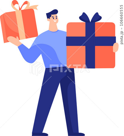 Hand Drawn man with gift in the concept of gift giving in flat style 106660555