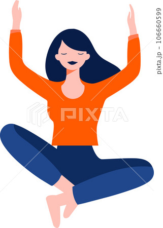 Hand Drawn female character doing yoga or meditating in flat style 106660599