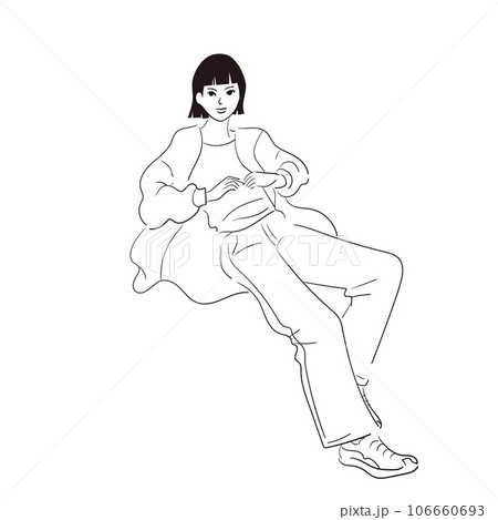 おしゃれな若い女性の線画ベクターイラスト おしゃれな若い女性の線画ベクターイラスト 106660693