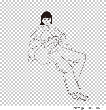 おしゃれな若い女性の線画ベクターイラスト おしゃれな若い女性の線画ベクターイラスト 106660693