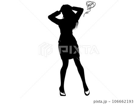 もやもやマークとあたまを抱える女性のシルエット 106662193