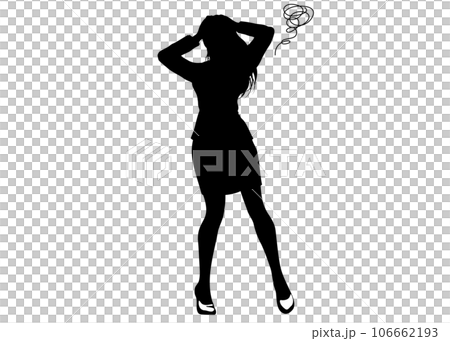 もやもやマークとあたまを抱える女性のシルエット 106662193