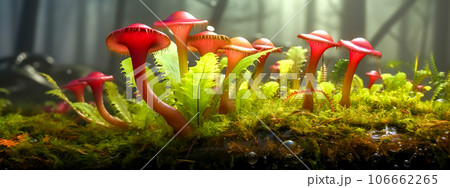 carnivorous plants in nature in forest, banner 106662265