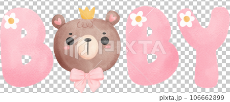 Cute teddy bear baby shower nursery cartoon animal watercolor hand painting 106662899