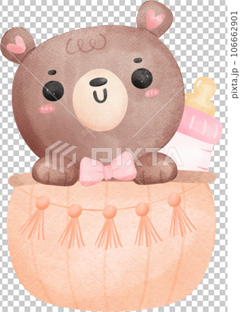 Cute teddy bear baby shower nursery cartoon animal watercolor hand painting 106662901