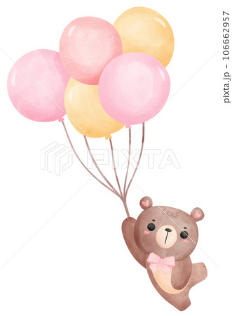 Cute teddy bear baby shower nursery cartoon animal watercolor hand painting 106662957