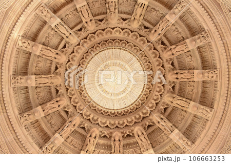 Inside center dome of BAPS Shri Swaminarayan Mandir Pune Maharashtra Inda 106663253