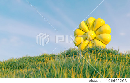 Abstract spring summer landscape scene with flower balloon. 3d rendering. 106663268