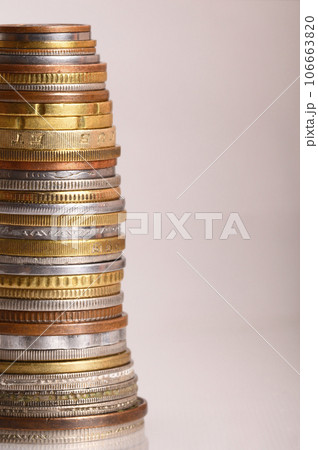 Colored pencils showing graph on white background, India 106663820