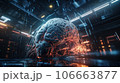 Artificial intelligence concept with circuit board background and digital android brain. AI is Generative machine intelligence. 106663877