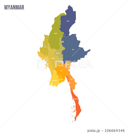 Myanmar political map of administrative...のイラスト素材 [106664346] - PIXTA