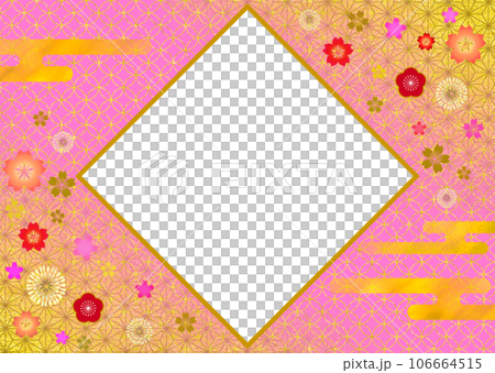 和柄と花模様　菱形フレーム背景 106664515