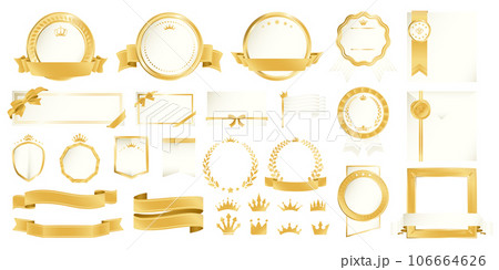 高級感のあるメダル ベクター素材 セット ホワイト シャンパンゴールド 文字なし 高級感のあるメダル ベクター素材 セット ホワイト シャンパンゴールド 文字なし 106664626