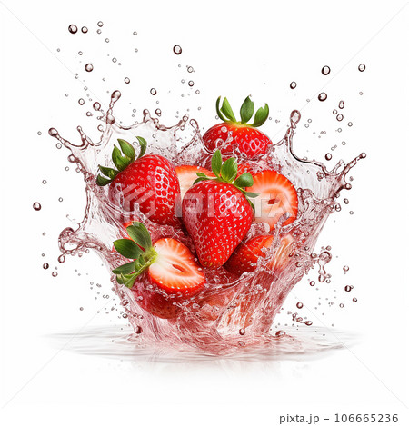 Collection of fresh Strawberry with splashing clear water on white background. Selective focus Collection of fresh Strawberry with splashing clear water on white background. Selective focus 106665236