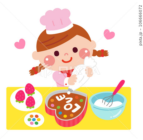 バレンタインチョコを作る女の子のイラスト 106666072