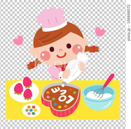 バレンタインチョコを作る女の子のイラスト 106666072