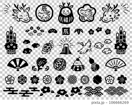 Hand-drawn style dragon face and Japanese style stamp icon set Hand-drawn style dragon face and Japanese style stamp icon set 106666269