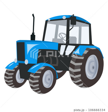 Blue tractor on white background - vector image. Agriculture and rural concept 106666334
