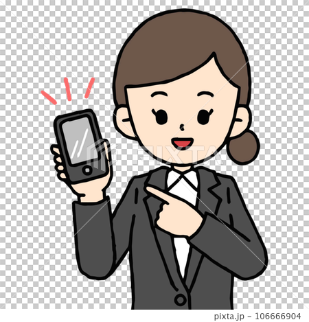 スマホを片手に持つスーツの女性 106666904