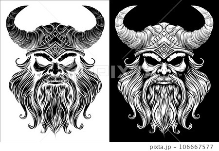 Viking Warrior Man Strong Mascot Face in Helmet 106667577