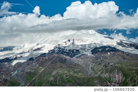 Mountains landscape. snow-capped peaks. Idyllic mountain background. Panoramic view of beautiful mountain landscape 106667830