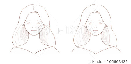 顔の傷跡に悩む女性と完治した女性　背景透明の線画 106668425