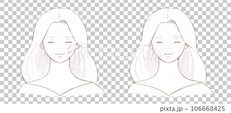 A woman who suffers from scars on her face and a woman who has completely recovered Line drawing on a transparent background A woman who suffers from scars on her face and a woman who has completely recovered Line drawing on a transparent background 106668425