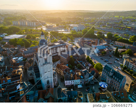 Halle, Flemish Brabant Region, Belgium, 01 05 2023, aerial view of the city of Halle on a sunny Halle, Flemish Brabant Region, Belgium, 01 05 2023, aerial view of the city of Halle on a sunny 106669275